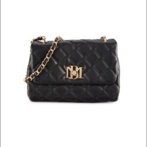 Badgley Mischka Black Quilted Shoulder Bag with Gold Chain